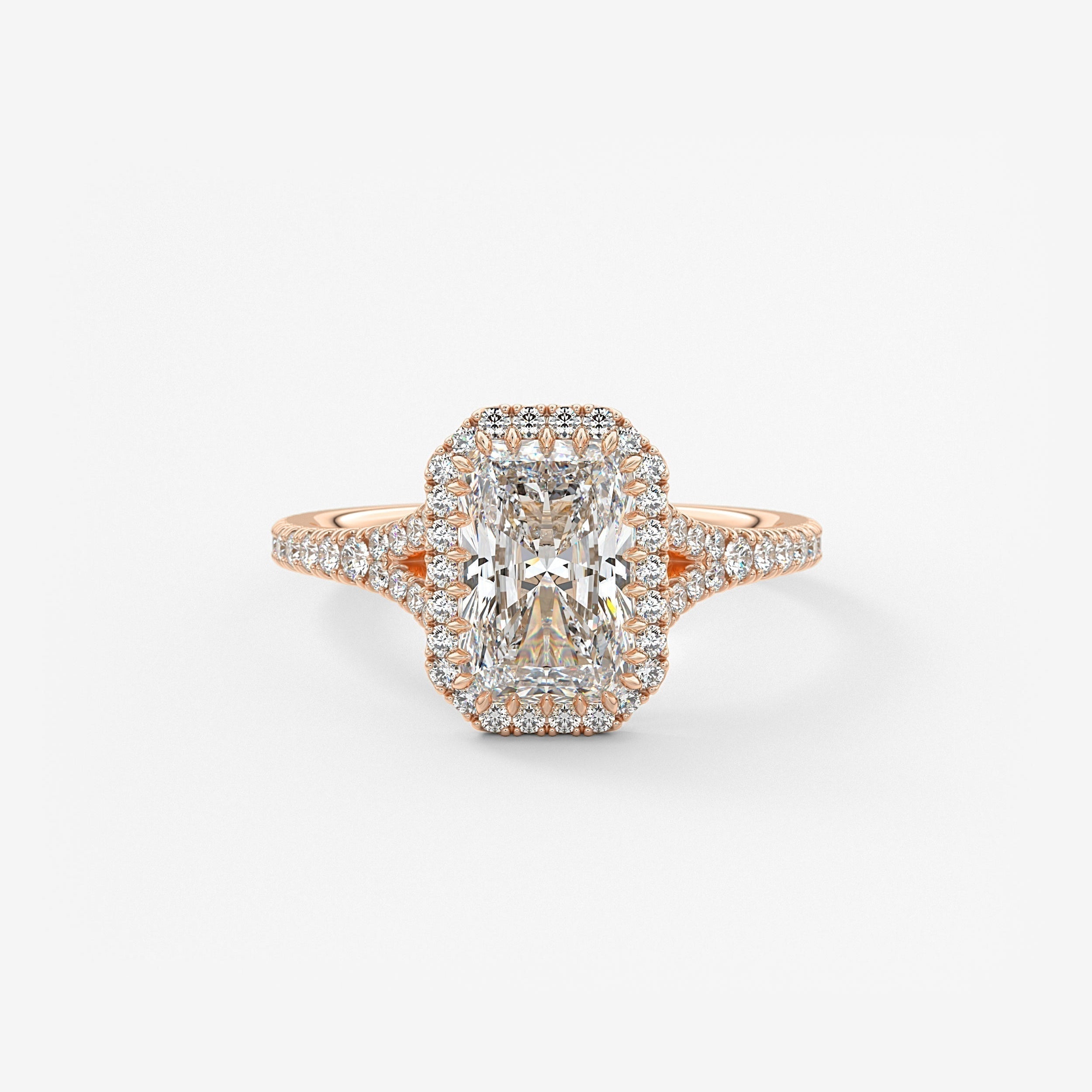 Radiant Halo & Pave , Split Shank Lab Grown Diamond Engagement Ring