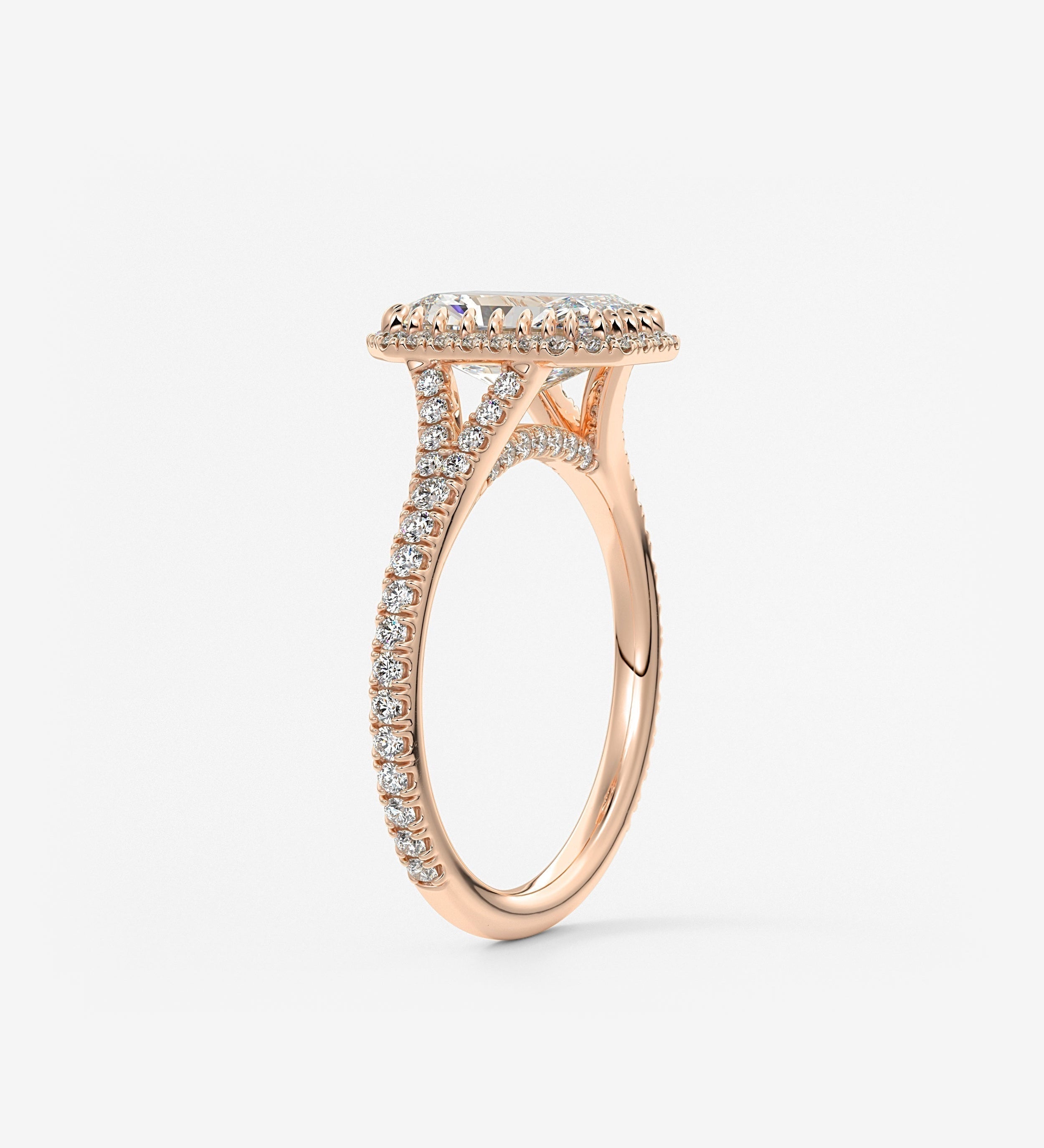 Radiant Halo & Pave , Split Shank Lab Grown Diamond Engagement Ring