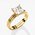 1.50 CT Princess Cut Moissanite Solitaire Bridal Ring Set with Plain Wedding Bands 2