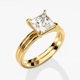1.50 CT Princess Cut Moissanite Bridal Ring Set with Plain Wedding Bands 2