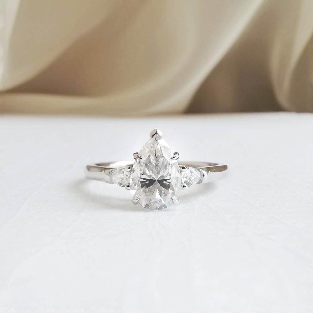 Pear Three Stone Lab Grown Diamond Engagement Ring