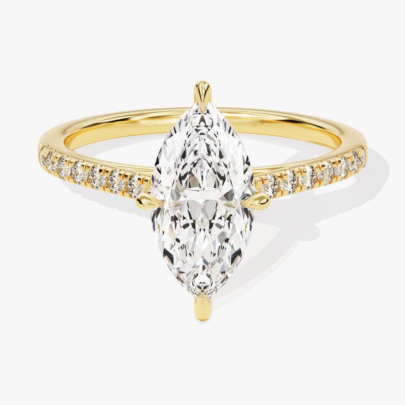 Stunning 1.0-2.0 CT Marquise Moissanite Engagement Ring with Pave Design 1