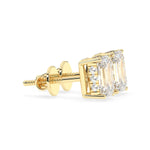 2.0 TCW Emerald Cut Moissanite Hidden Halo Stud Earrings in Gold 3