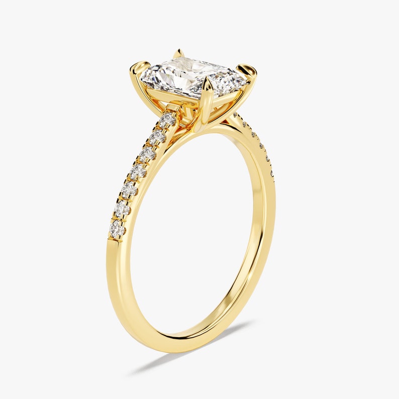 Stunning 1.0-2.0 CT Radiant Moissanite Engagement Ring with Dainty Pave Design 2