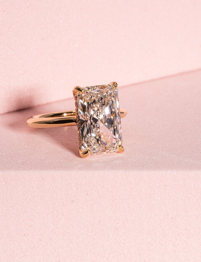 Classic 4.01 CT Radiant Moissanite Engagement Ring with Hidden Halo Design 4