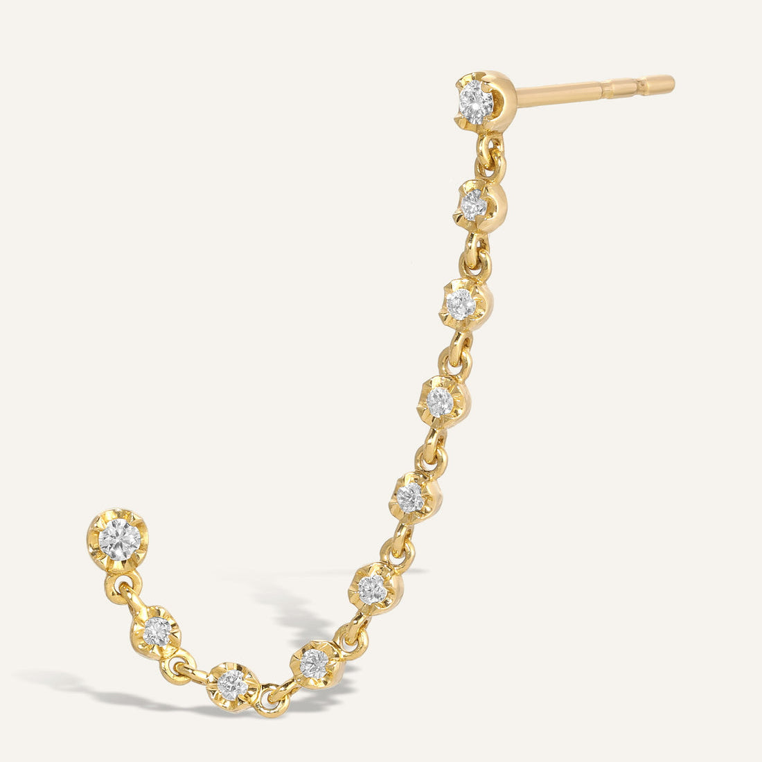 0.50 TCW Round Cut Moissanite Two Piercings Chain Earrings in Gold 1