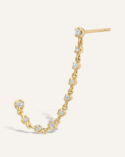 0.50 TCW Round Cut Moissanite Two Piercings Chain Earrings in Gold 1