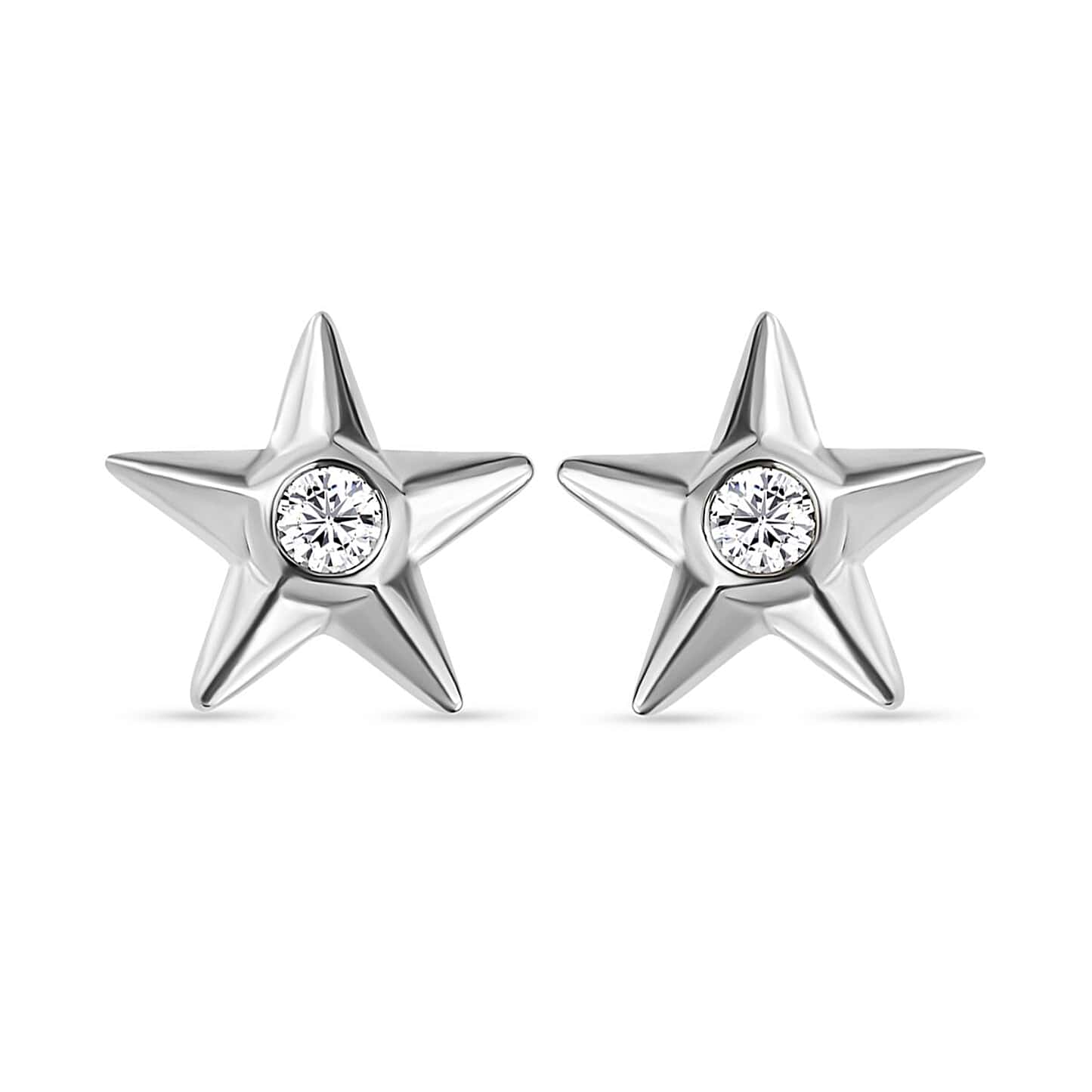 Round Cut Cubic Zirconia in 925 Sterling Silver Earrings 1