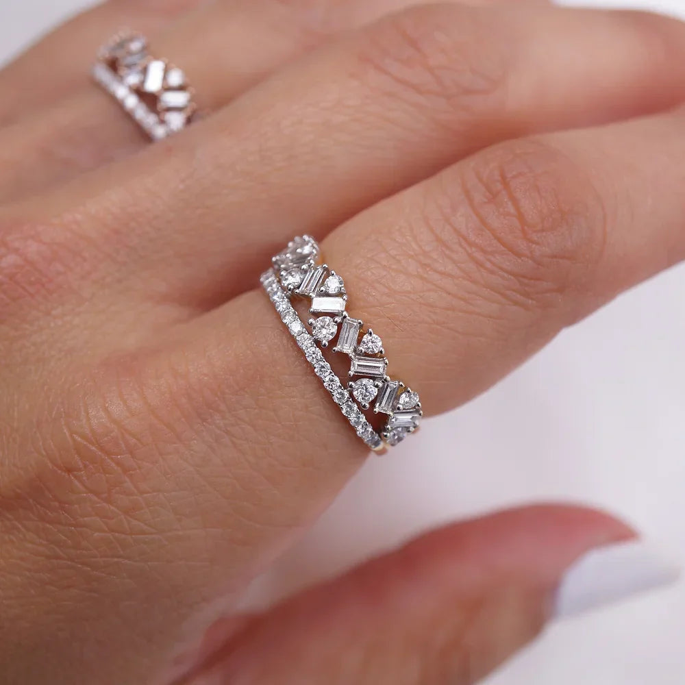 Stunning 0.50 CT Round & Baguette Moissanite Stones Tiara Wedding Band 3