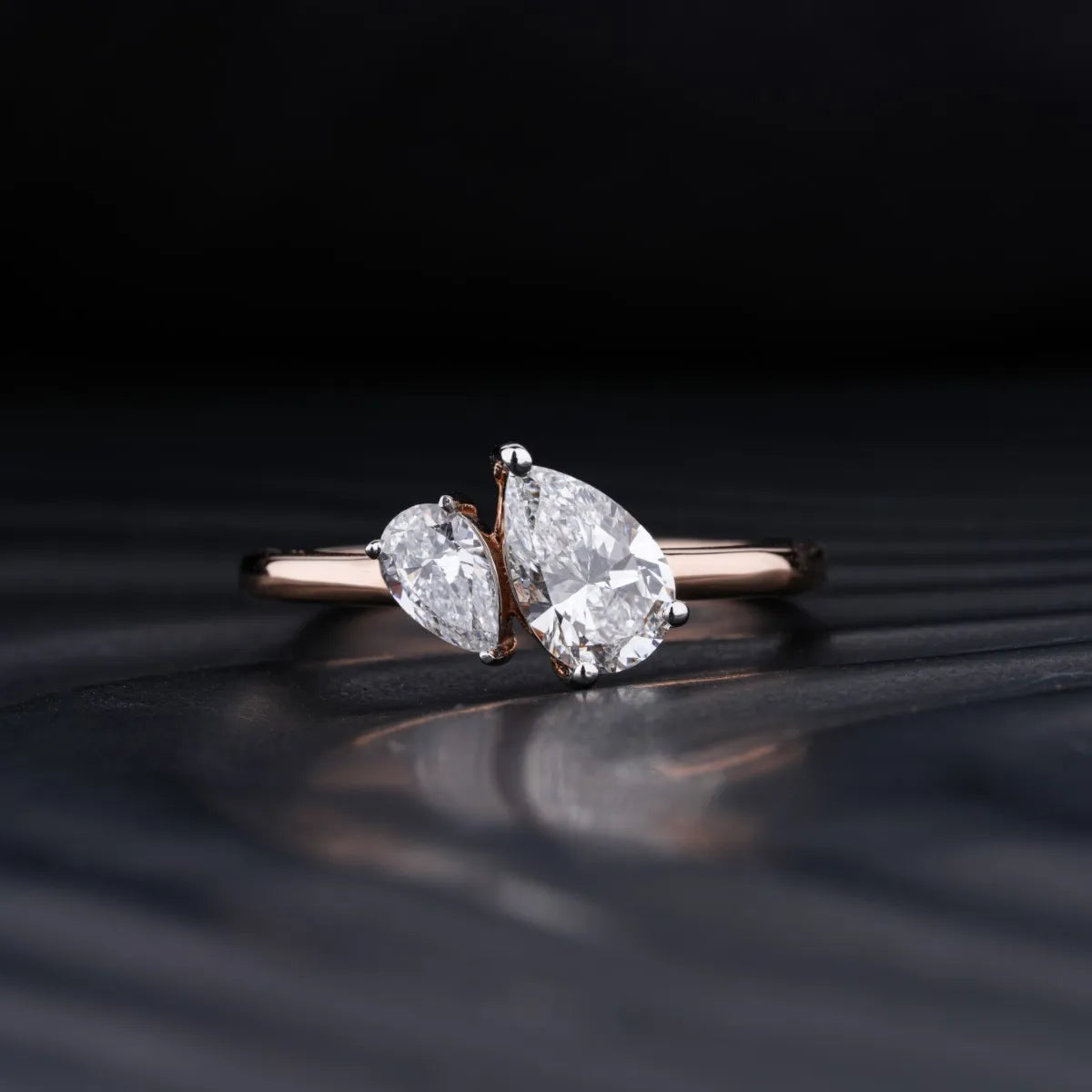 Stunning 1.0 CT Pear Moissanite Engagement Ring with Two Stone Design 1