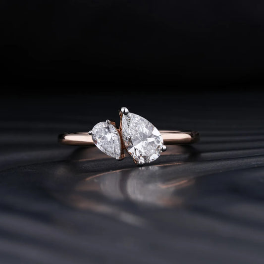 Stunning 1.0 CT Pear Moissanite Engagement Ring with Two Stone Design 1
