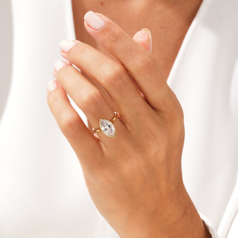 Stunning 1.0-2.0 CT Marquise Moissanite Engagement Ring with Bezel Design 6