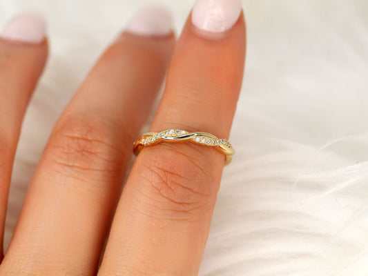 Stunning 0.11 TCW Round Moissanite Stones Halfway Twisted Wedding Bands 2