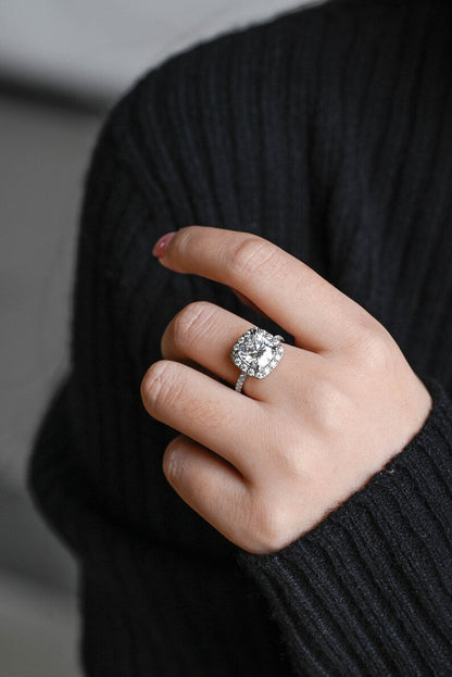 Stunning 1.0 - 2.0 CT Cushion Moissanite Engagement Ring With Pave & Halo Design 4