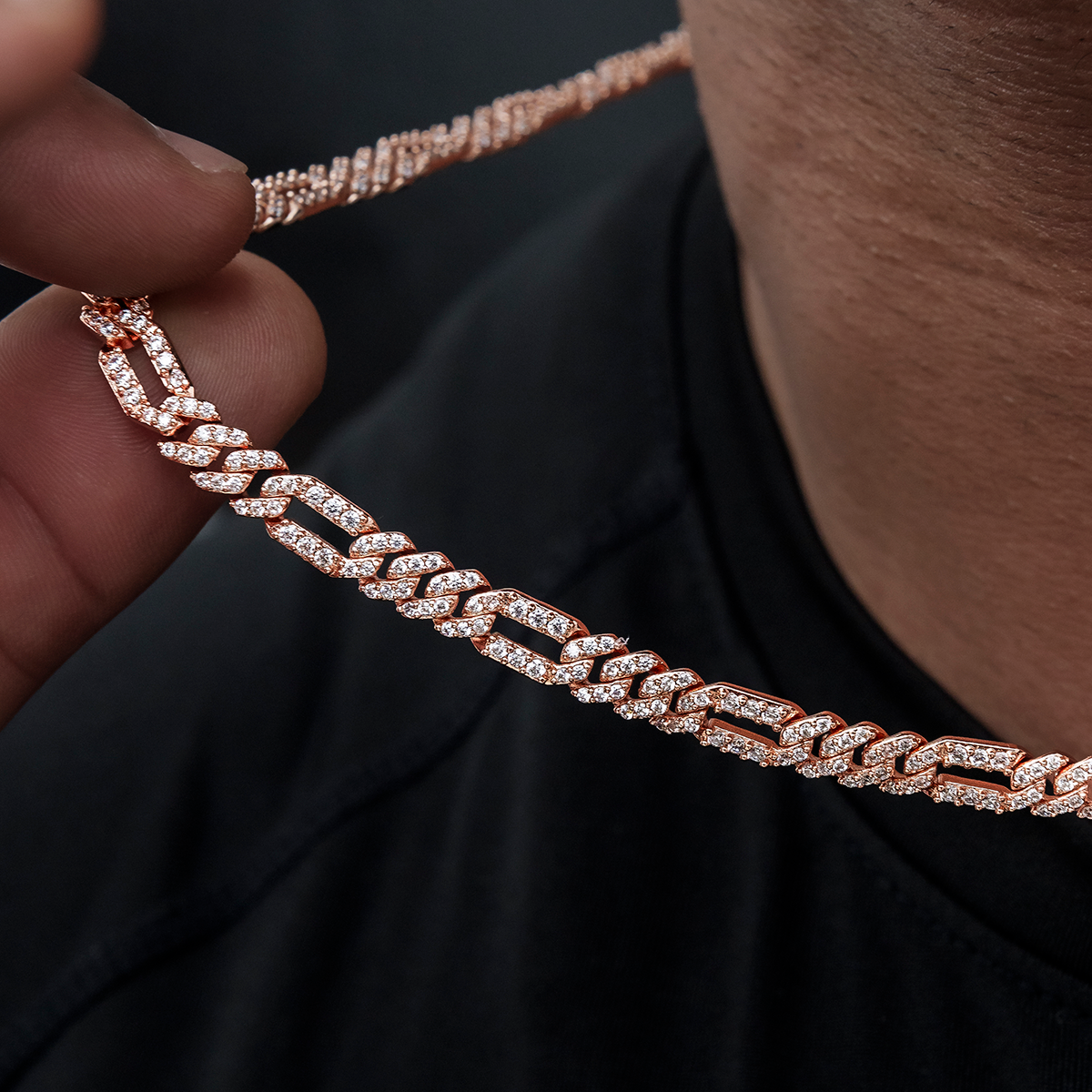 35 CT Round Moissanite Diamond Figaro Chain Silver Necklace For Him 3
