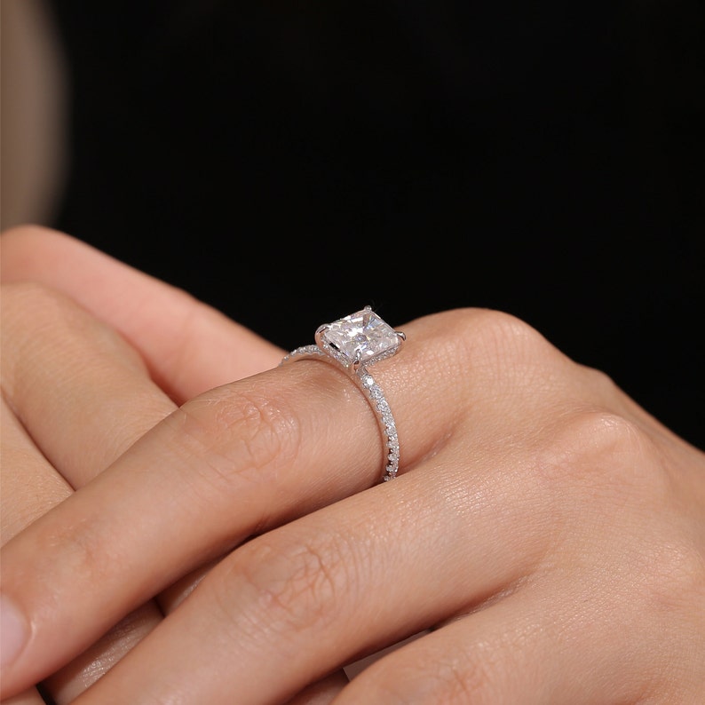 Stunning 4.0 CT Radiant Moissanite Engagement Ring with Pave Design 7