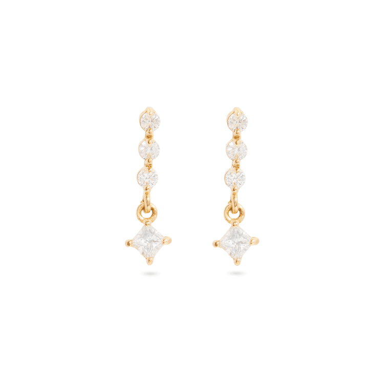 1.0 TCW Round & Princess Cut Moissanite Dangle Earrings in Gold 1