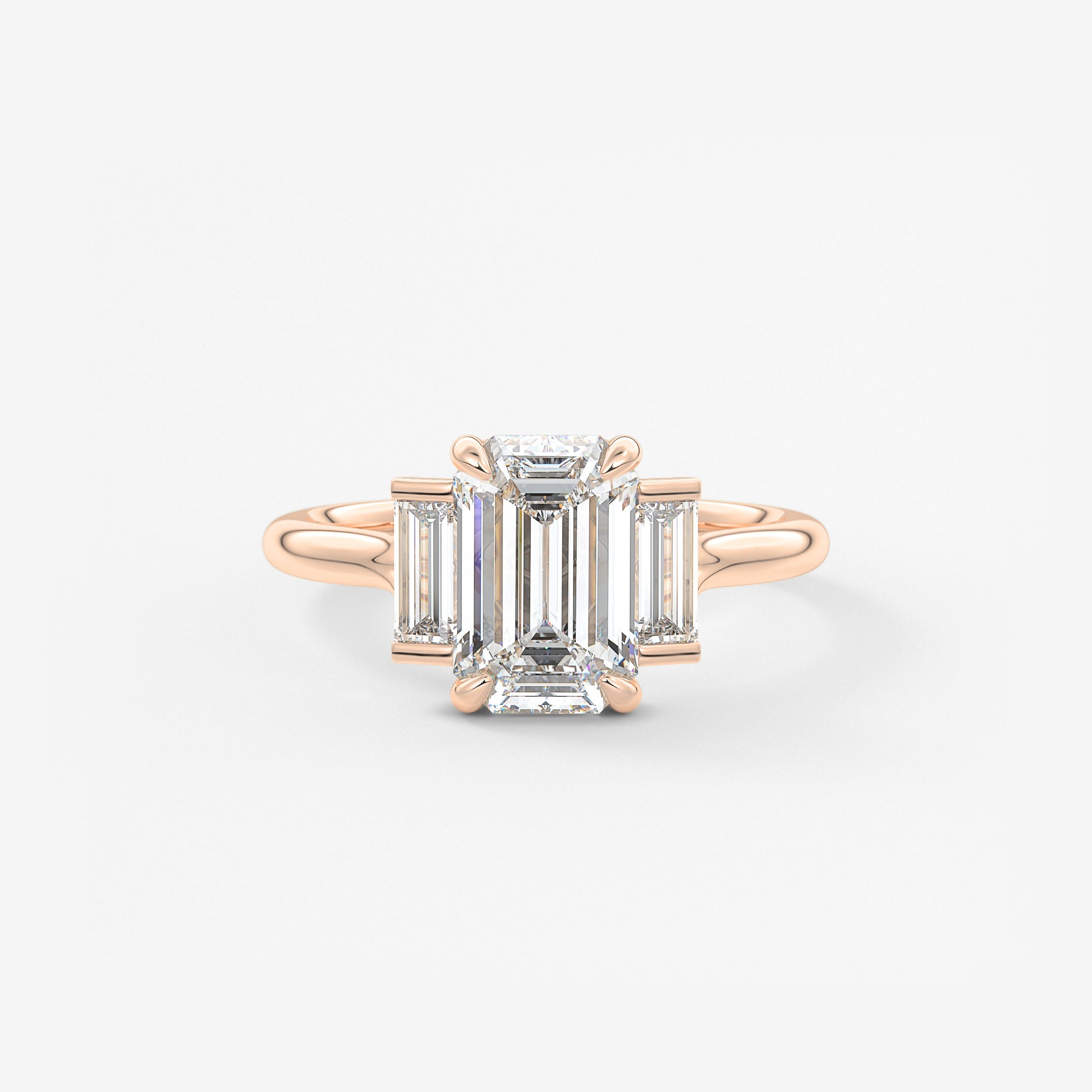 Emerald Three Stone Lab Grown Diamond Engagement Ring