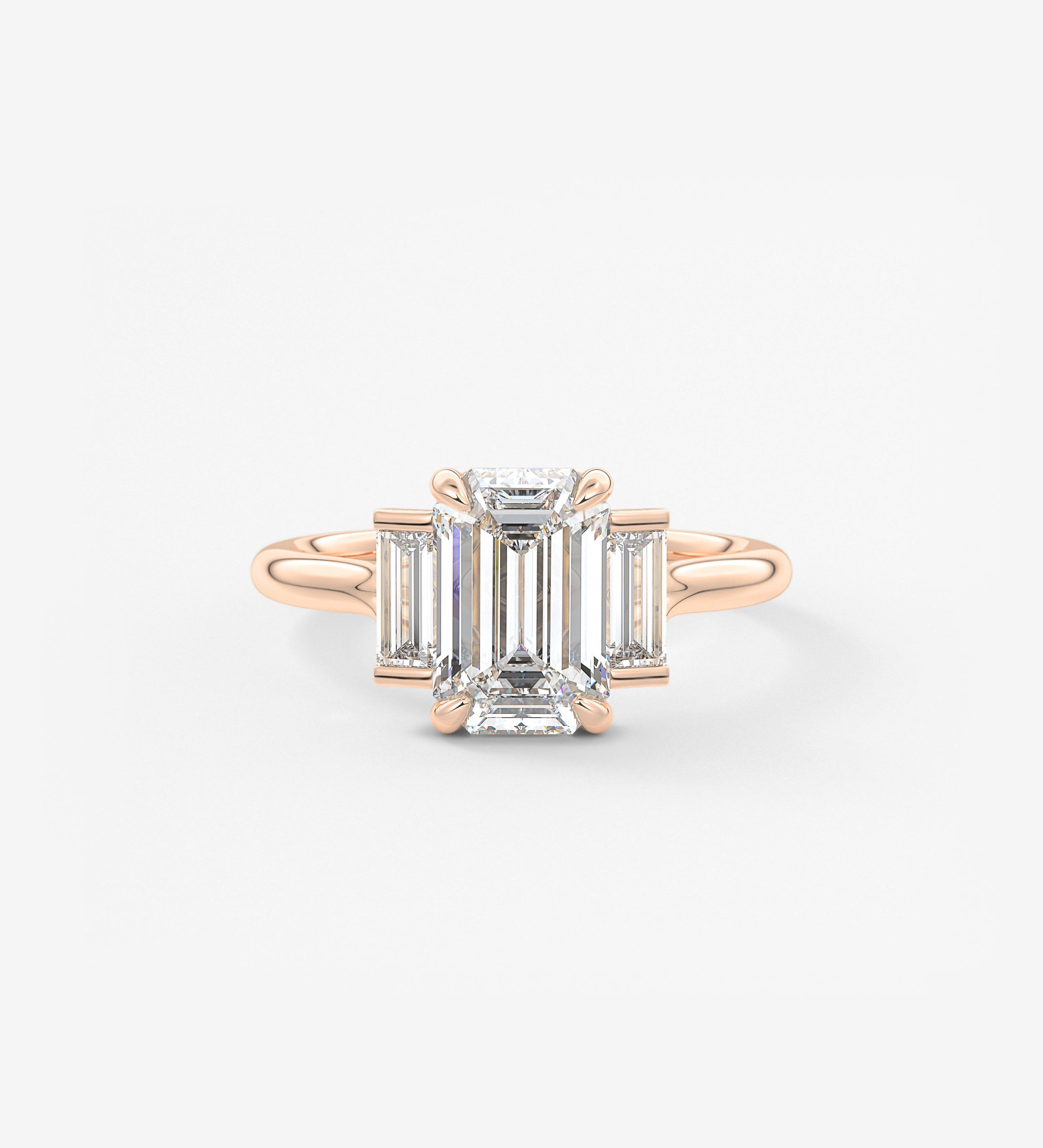 Emerald Three Stone Lab Grown Diamond Engagement Ring