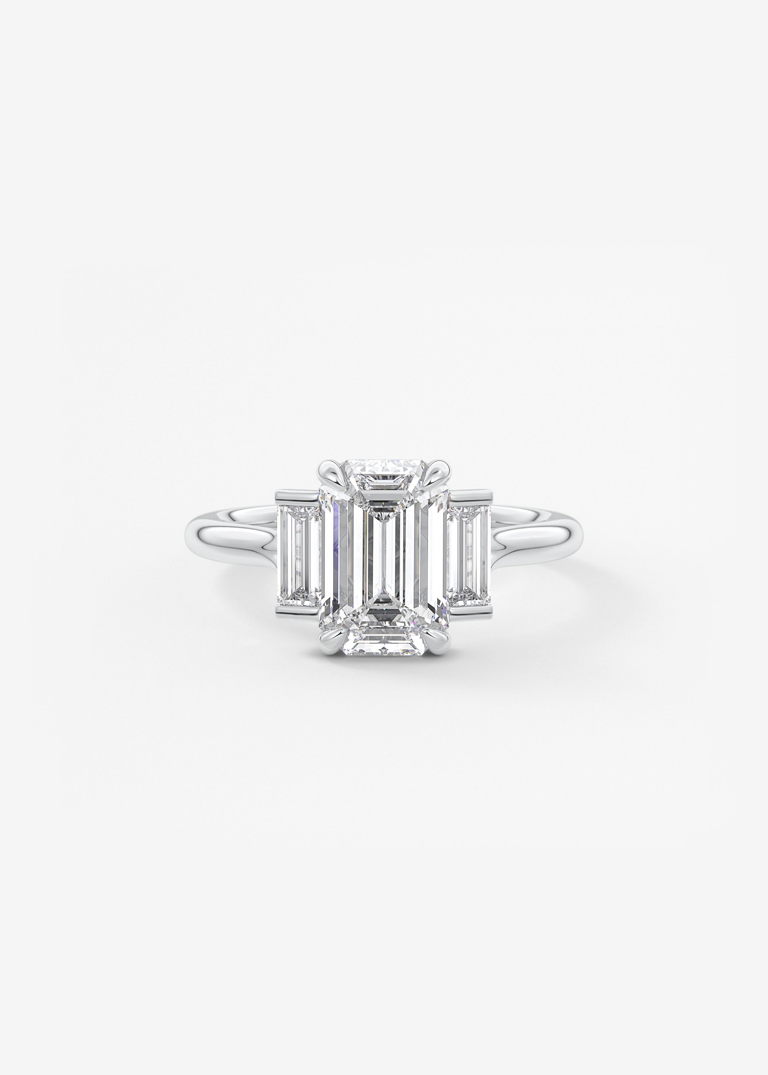 Emerald Three Stone Lab Grown Diamond Engagement Ring