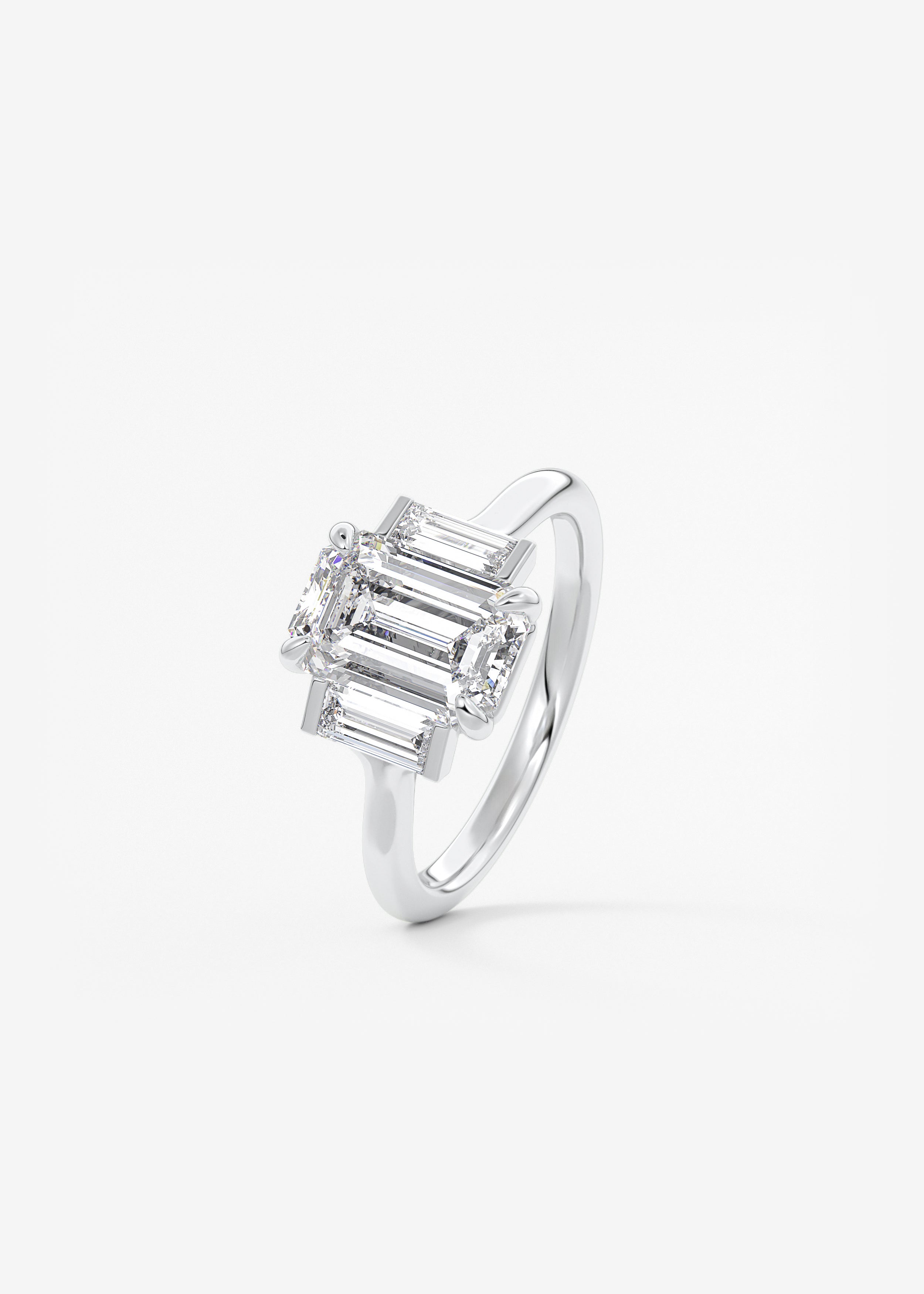 Emerald Three Stone Lab Grown Diamond Engagement Ring