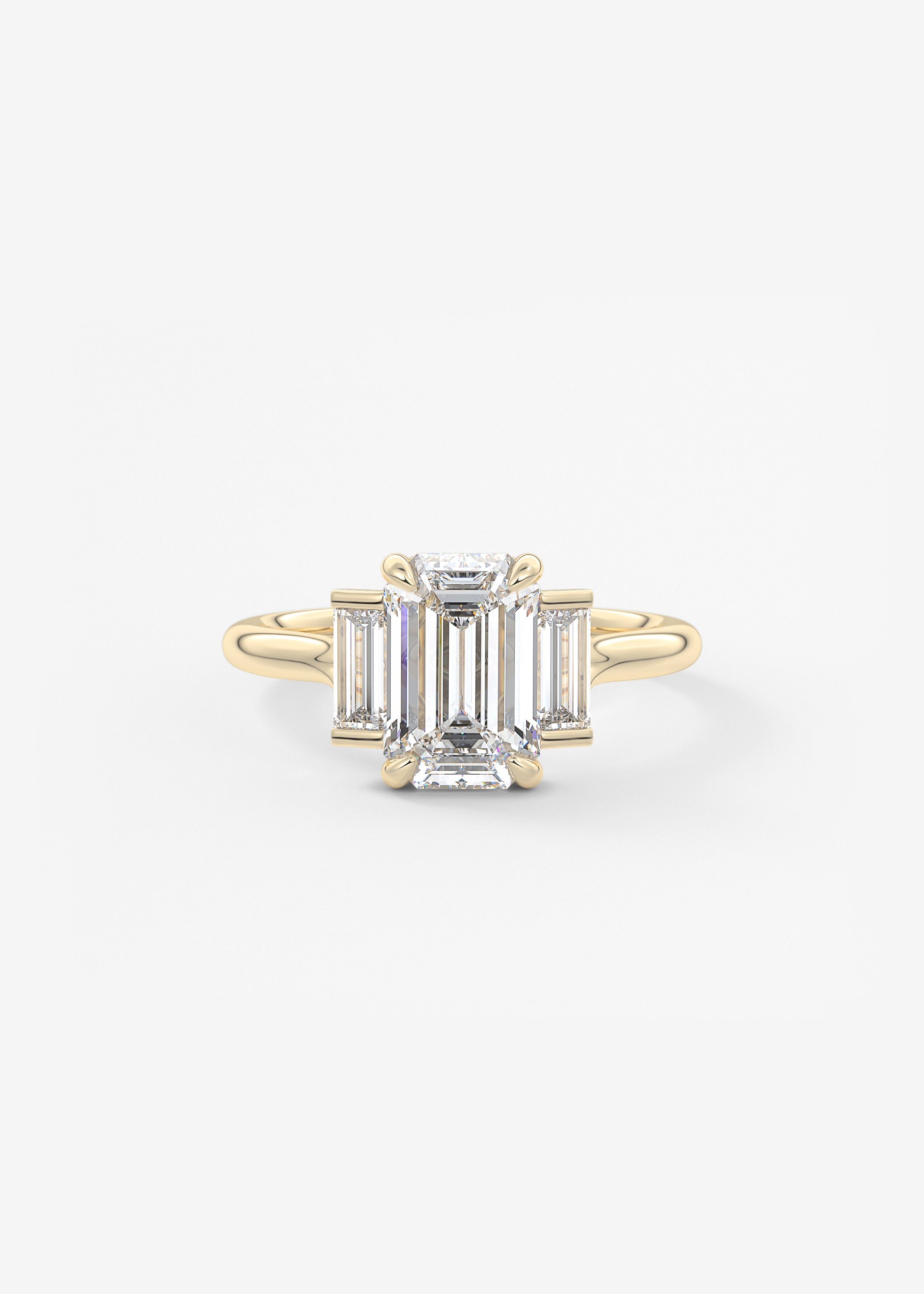 Emerald Three Stone Lab Grown Diamond Engagement Ring