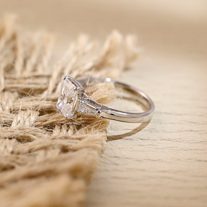 Stunning 3.0 CT Radiant Moissanite Engagement Ring with 3 Stones Design 7
