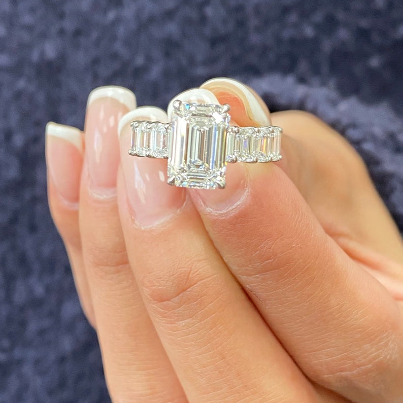 Stunning 2.0 CT Emerald Cut Moissanite Engagement Ring with Pave Design 1