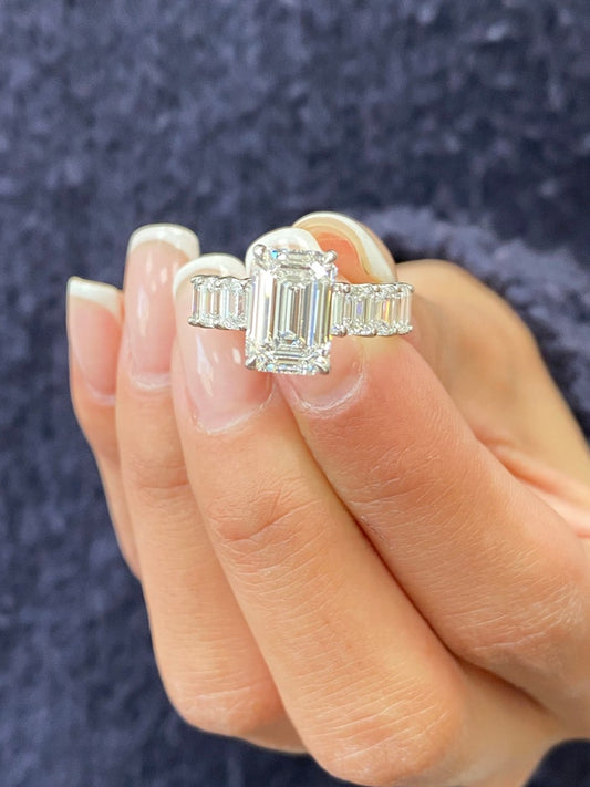 Stunning 2.0 CT Emerald Cut Moissanite Engagement Ring with Pave Design 1