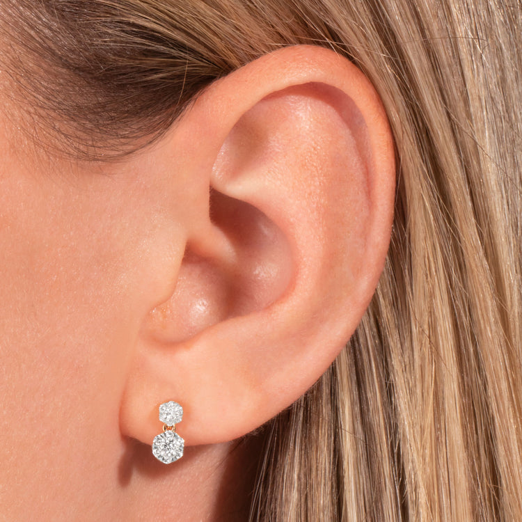 0.30 TCW Round Cut Moissanite Small Burst Dangle Earrings in Gold 1