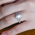 Stunning 1.0 CT Marquise Cut Moissanite Engagement Ring with Halo Split Shank Pave Design 8