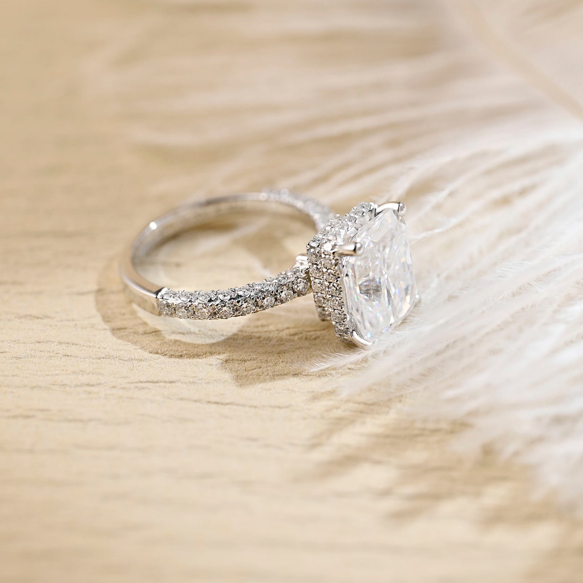 Stunning 3.0 CT Radiant Moissanite Engagement Ring with Pave & Hidden Halo Design 8