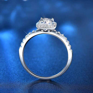 Round Cut Halo And Pave Style Cubic Zirconia in 925 Sterling Silver Ring