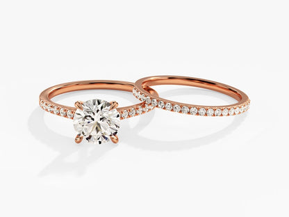 1.50 CT Round Cut Moissanite Bridal Ring Set with Round Wedding Bands 4