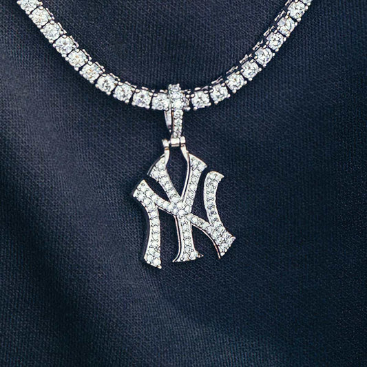 1.5 CT Round Moissanite New York Yankees Logo Silver Pendant for Him 1