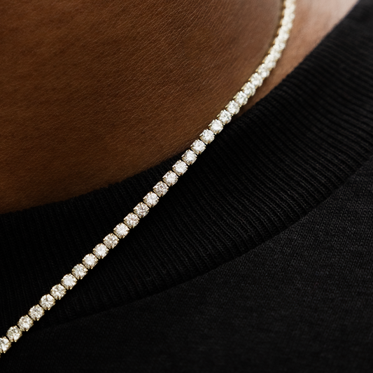 32 CT Round Moissanite Diamond Micro Tennis Silver Necklace For Him 2