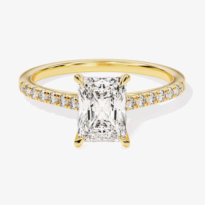 Stunning 1.0-2.0 CT Radiant Moissanite Engagement Ring with Dainty Pave Design 1