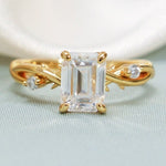 Stunning 1.0 - 2.0 CT Emerald Moissanite Engagement Ring with Twisted Pave Design 1