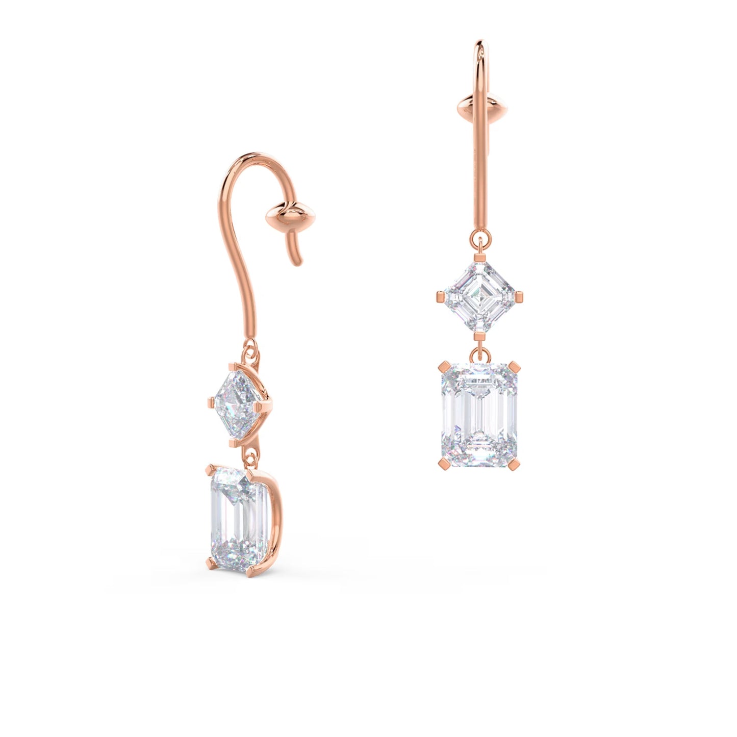 1.30 TCW Emerald & Asscher Cut Moissanite Duet Drop Earrings in Gold 3