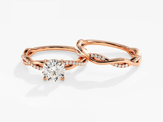 1.0 CT Round Cut Moissanite Twisted Pave Bridal Ring Set with Twisted Wedding Bands 2