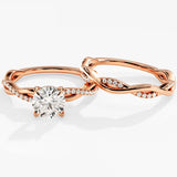 1.0 CT Round Cut Moissanite Bridal Ring Set with Round Wedding Bands 3