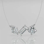 0.70 TCW Round, Marquise & Baguette Moissanite Diamond Three Stone Pendant Necklace in Solid Gold 1