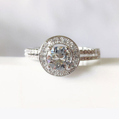Round Cut Halo & Pave Style Cubic Zirconia in 925 Sterling Silver Ring 9