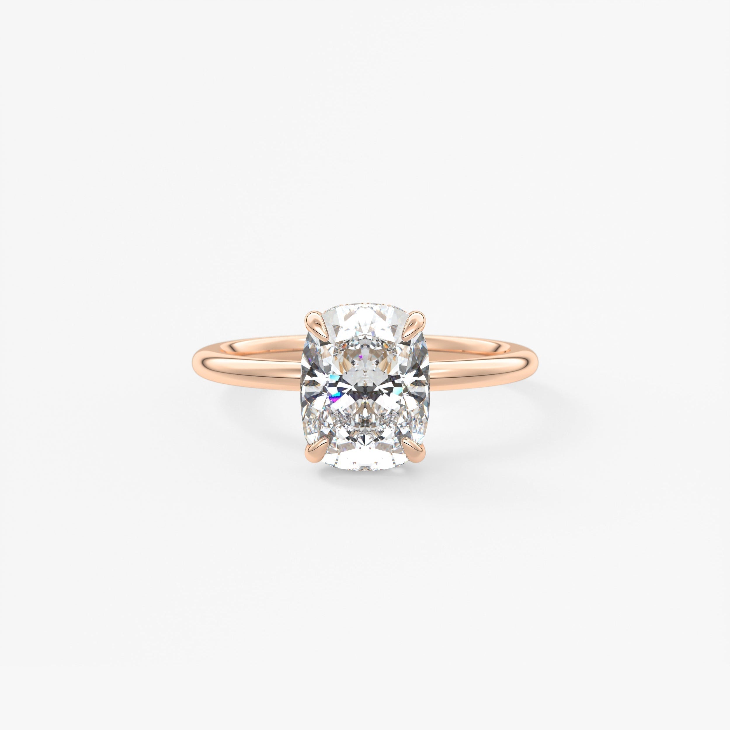 Elongated Cushion Hidden Halo Lab Grown Diamond Engagement Ring