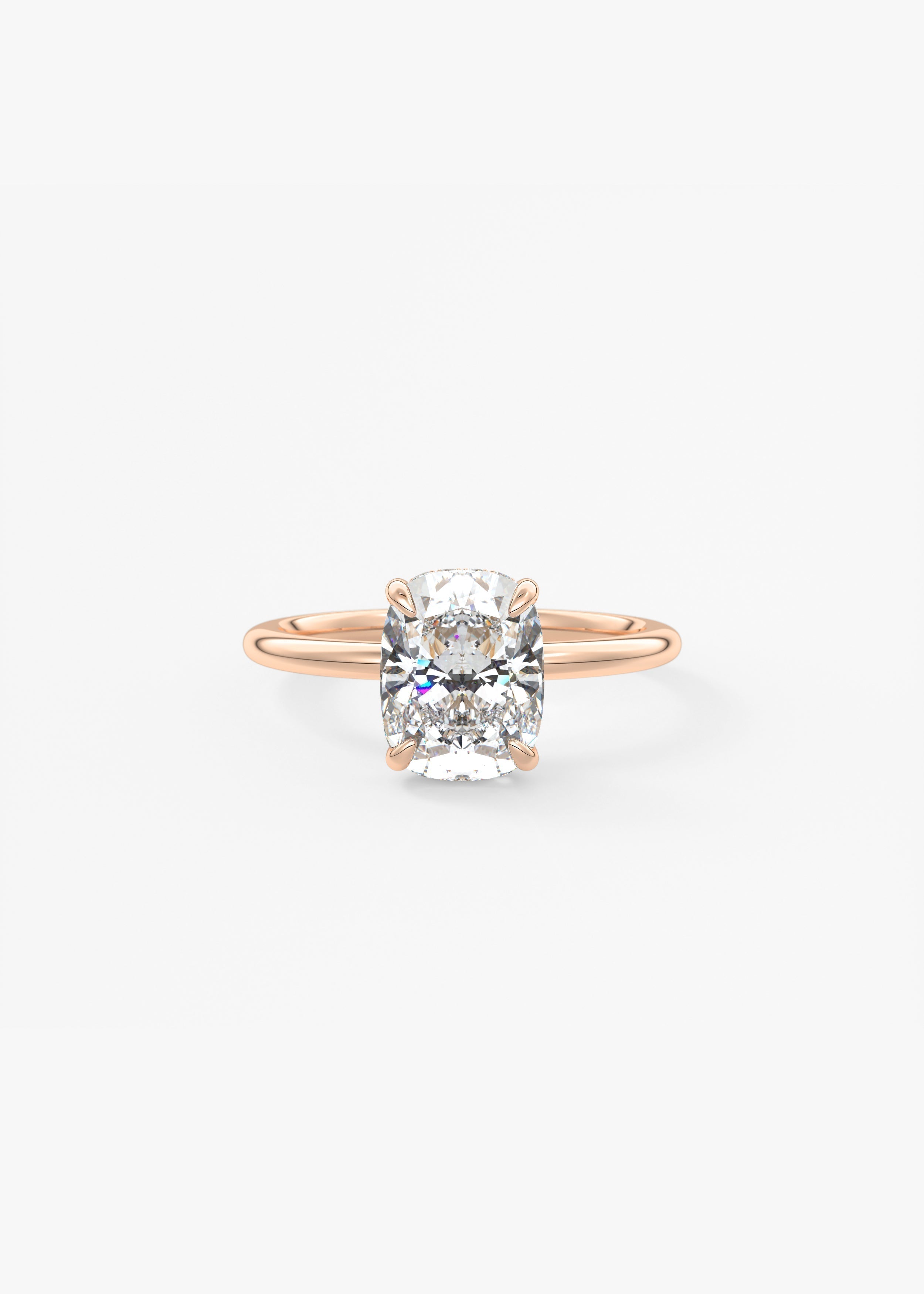 Elongated Cushion Hidden Halo Lab Grown Diamond Engagement Ring