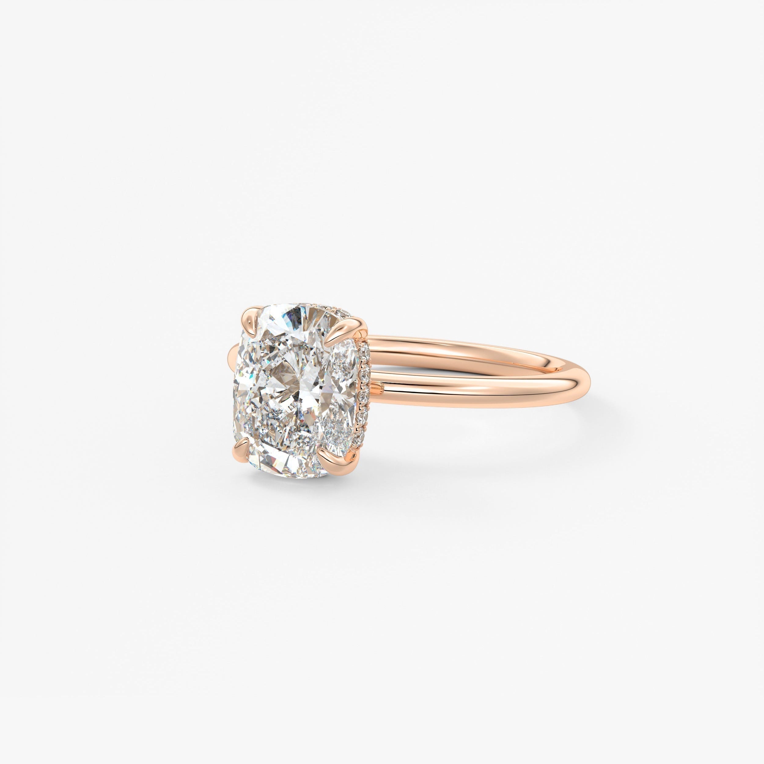 Elongated Cushion Hidden Halo Lab Grown Diamond Engagement Ring