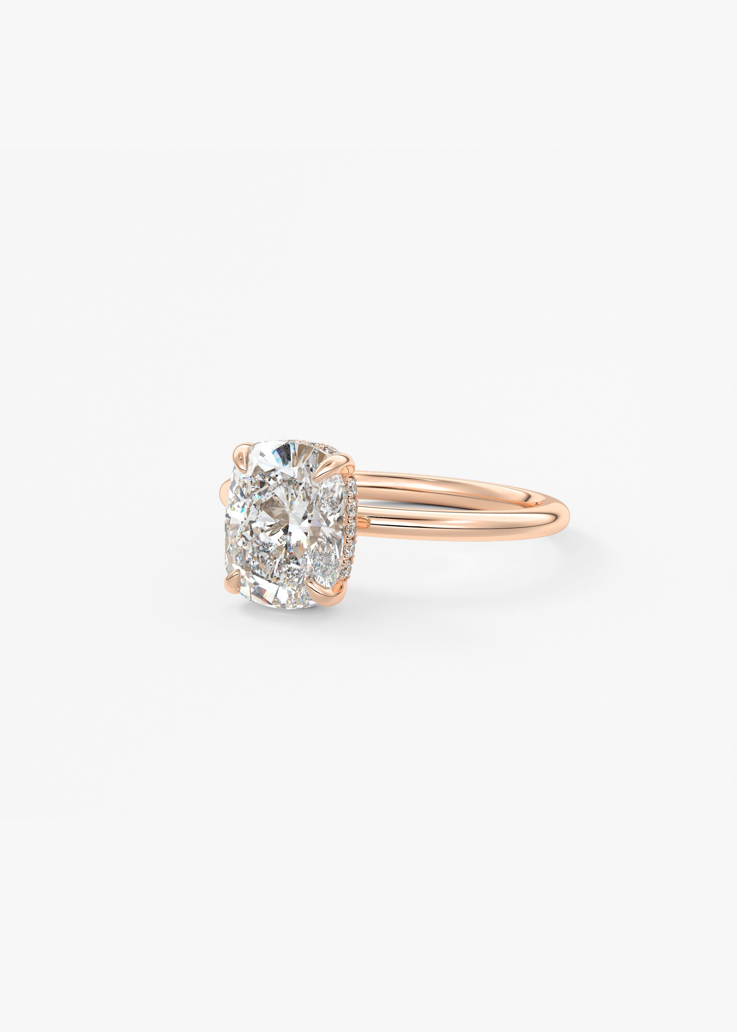 Elongated Cushion Hidden Halo Lab Grown Diamond Engagement Ring