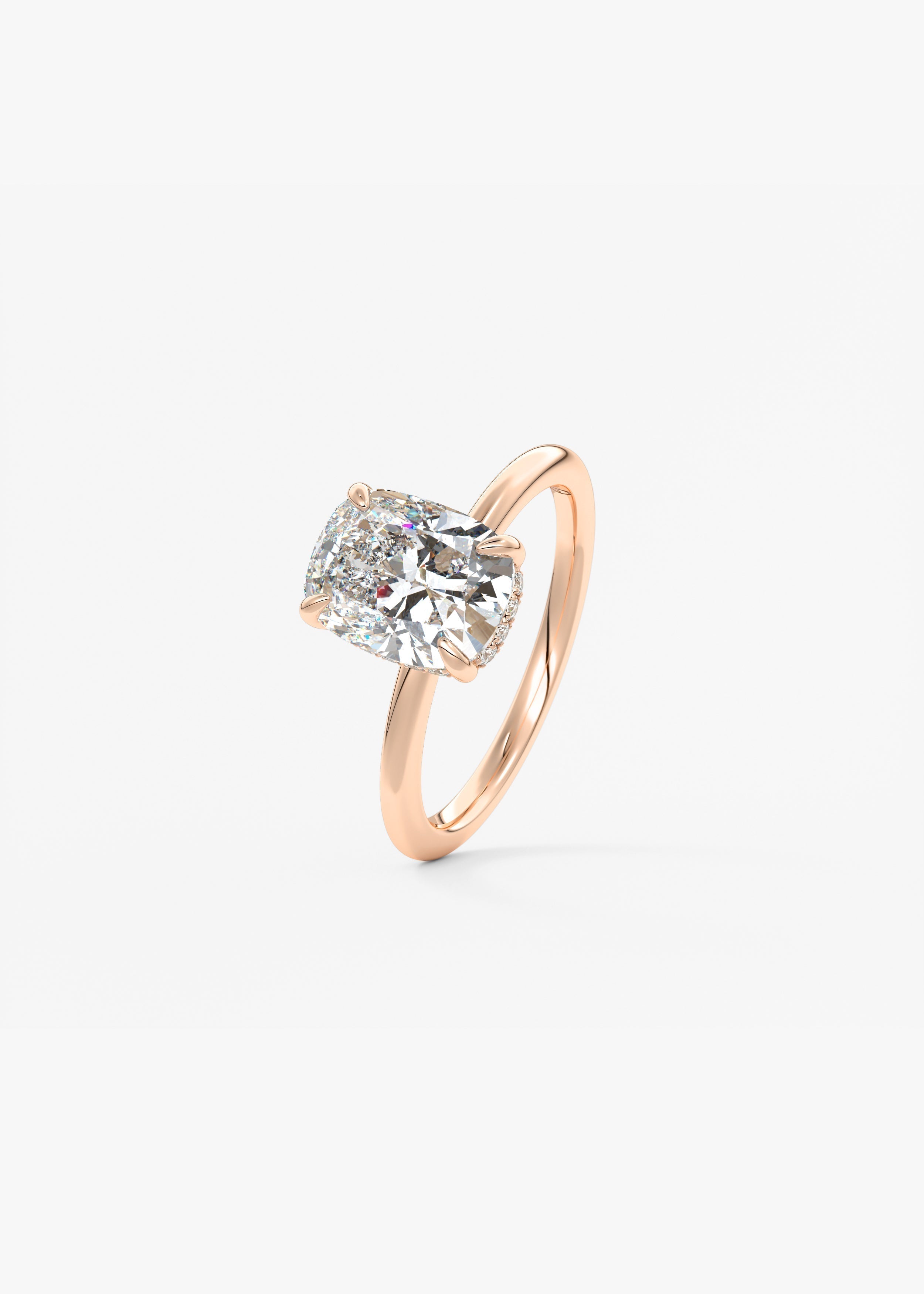 Elongated Cushion Hidden Halo Lab Grown Diamond Engagement Ring