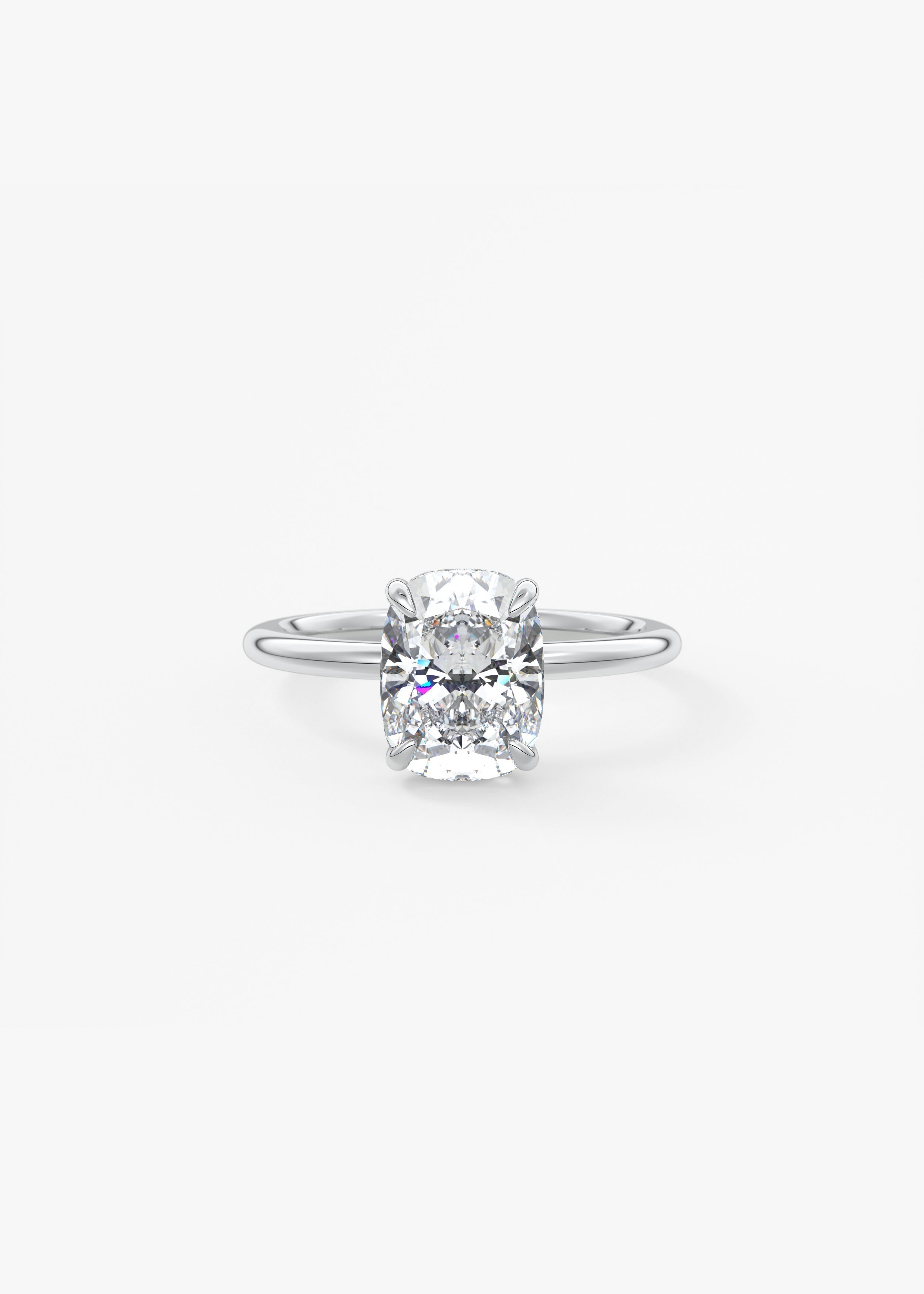 Elongated Cushion Hidden Halo Lab Grown Diamond Engagement Ring