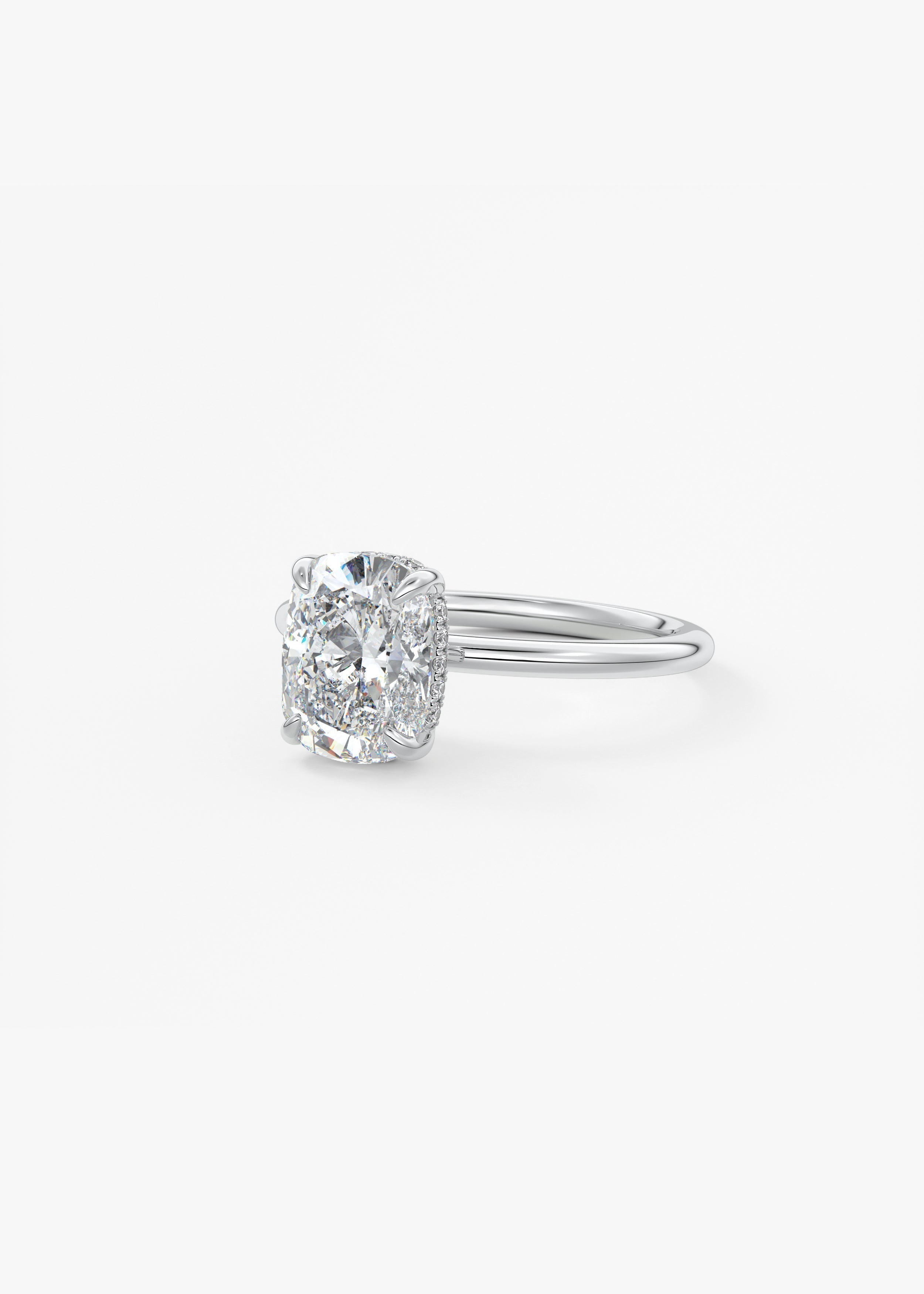 Elongated Cushion Hidden Halo Lab Grown Diamond Engagement Ring